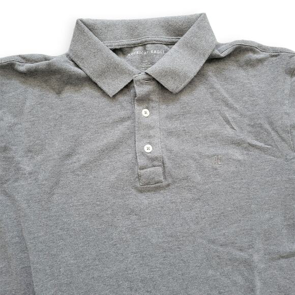 American Eagle Outfitters AEO Heathered Dark Gray Pique Polo T-Shirt Men Sz L - Picture 3 of 10